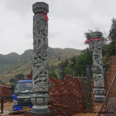 石雕盤龍柱 雙龍鳳柱子石龍柱批發 寺廟石雕龍柱廠家定制 福建大鵬石材