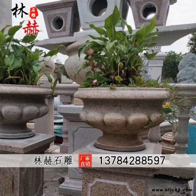 林赫雕塑石雕花盆歐式大理石花缽戶外庭院花園裝飾擺件圓形石頭花盆景觀