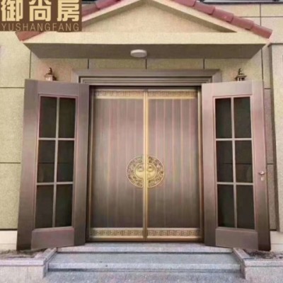 不銹鋼玻璃銅門雙開(kāi)別墅大門農(nóng)村自建房仿銅玻璃庭院真銅入戶大門