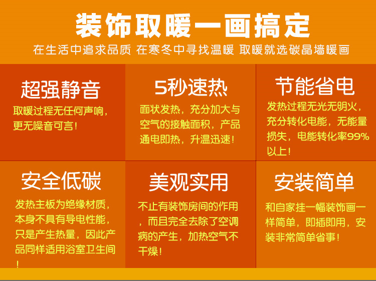 碳晶墻暖取暖器壁畫電暖器家用節能省電壁掛式電暖畫暖氣片電熱板示例圖7