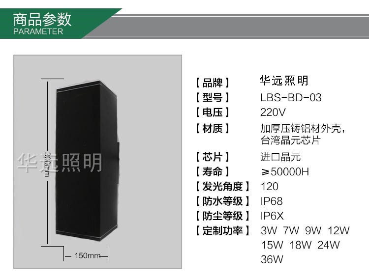 壁燈led雙頭壁燈室外6w18w24w36w雙向方形壁燈 壁燈外墻射燈示例圖2