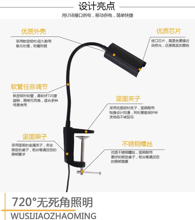 LED軌道燈多功能組合支架燈3W7W12W工字架夾子款加厚軟管COB射燈示例圖4