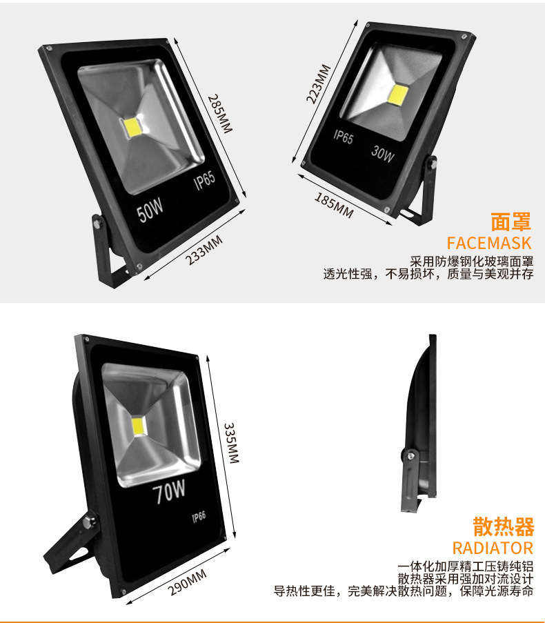 廠家直銷 LED投光燈泛光燈一體院庭燈薄款戶外一體式led投光燈示例圖4