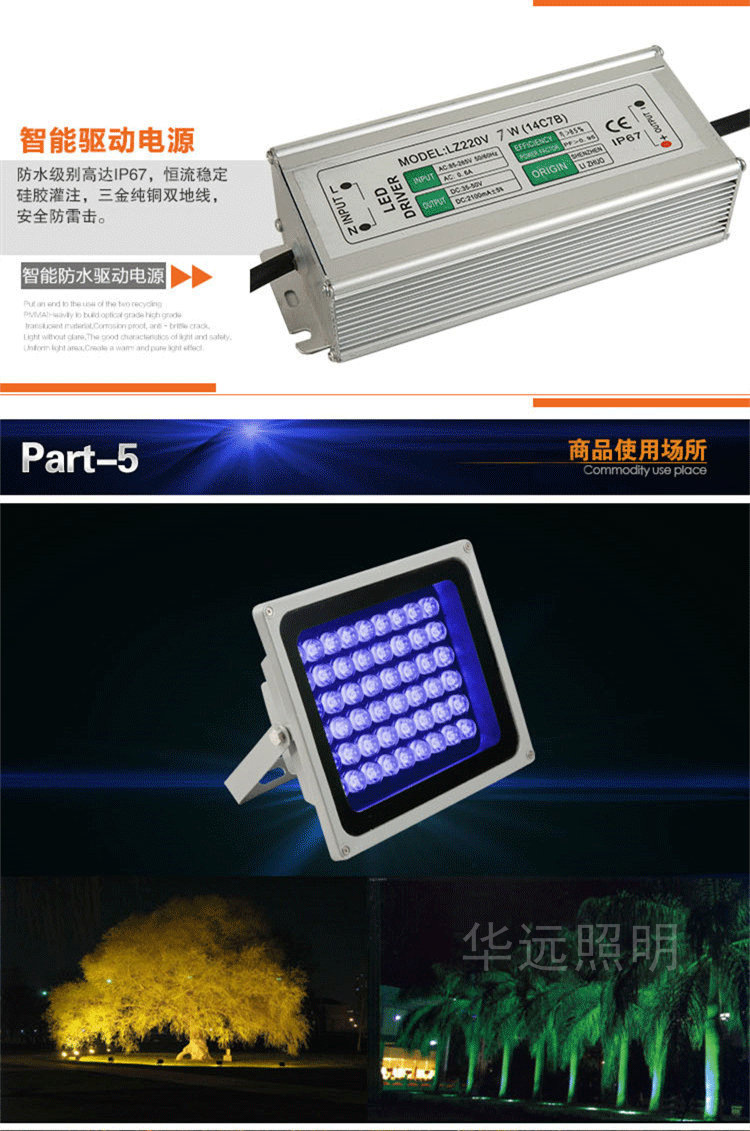 led投光燈 投射燈6W/9W/12W/24W/36W/48W戶外投光燈泛光燈 聚光燈示例圖19