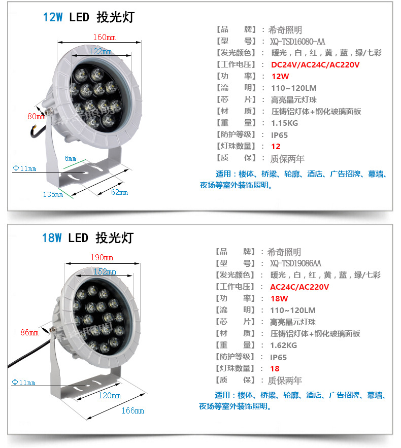 廠家批發led投光燈3W6W9W12W18W聚光燈廣告燈廣場led投射燈戶外示例圖10