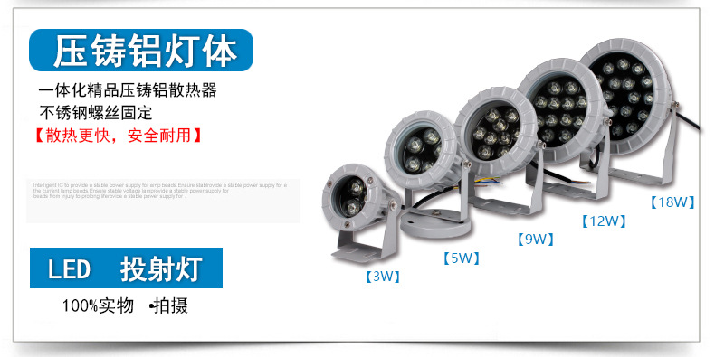 廠家批發led投光燈3W6W9W12W18W聚光燈廣告燈廣場led投射燈戶外示例圖12