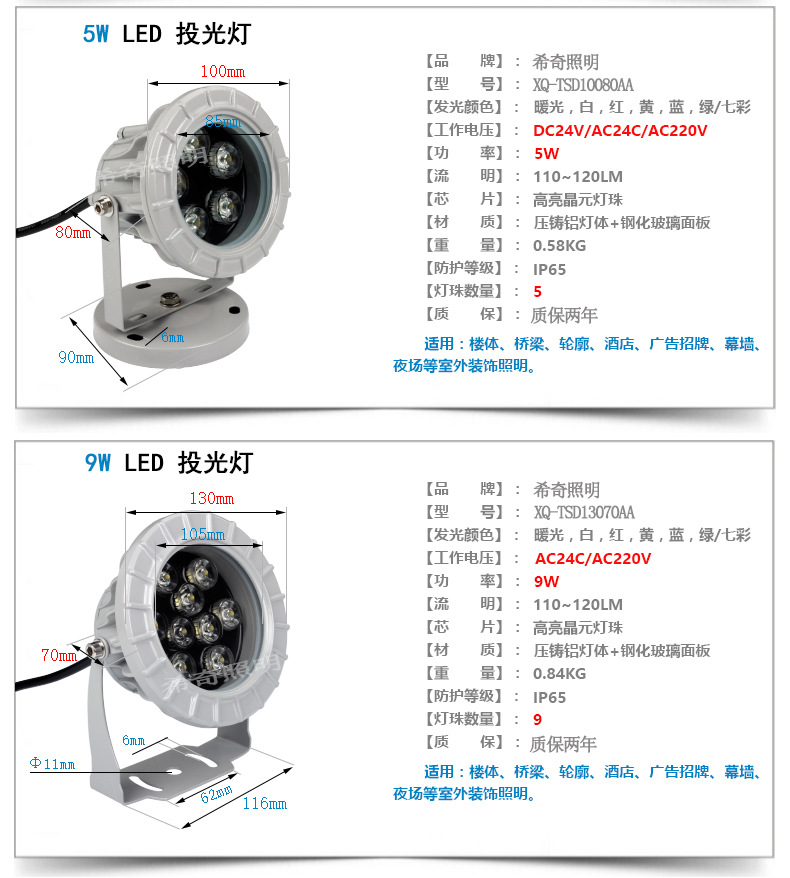 廠家批發led投光燈3W6W9W12W18W聚光燈廣告燈廣場led投射燈戶外示例圖9