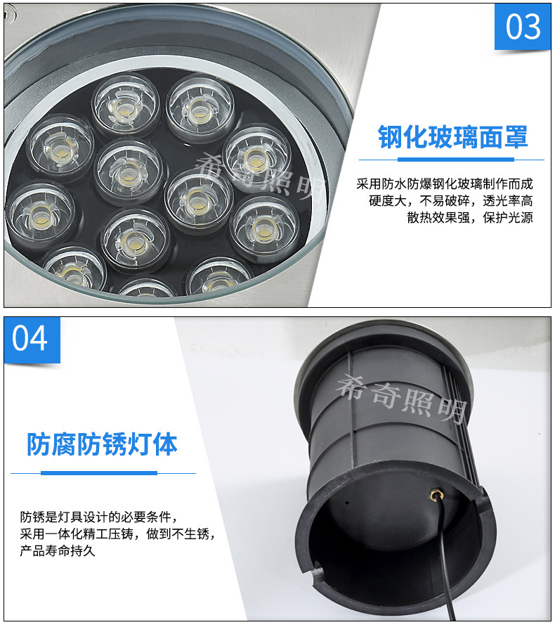 地埋燈led戶外防水可調角度埋地射燈圓形廣場地燈草坪庭院景觀燈示例圖19