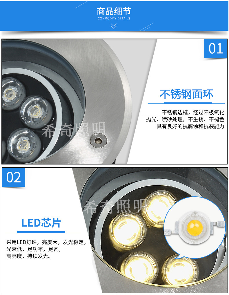 地埋燈led戶外防水可調角度埋地射燈圓形廣場地燈草坪庭院景觀燈示例圖18