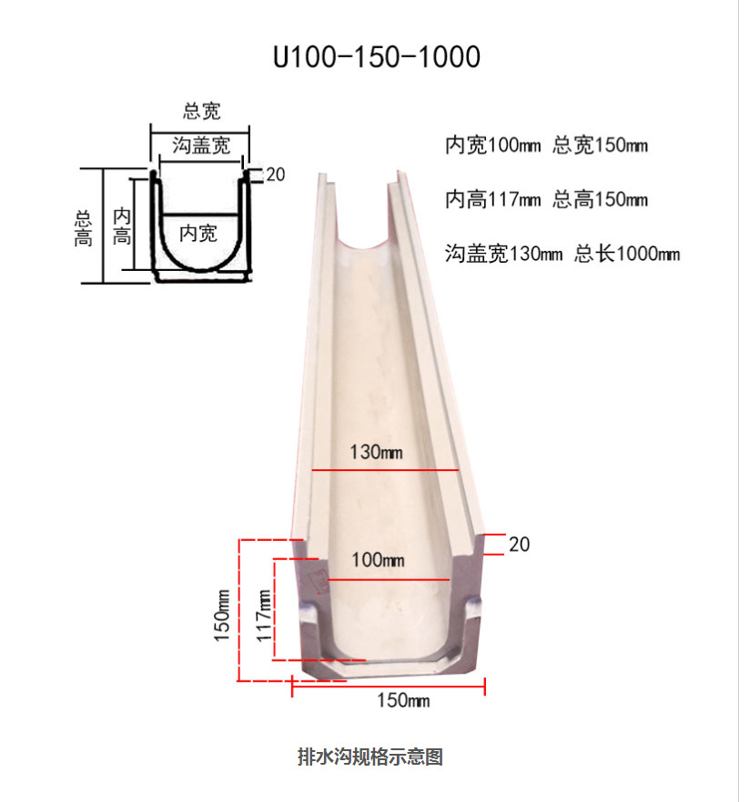 【U型排水溝】廠家供應(yīng)成品U型排水溝不銹鋼排水溝U型定制排水溝示例圖6