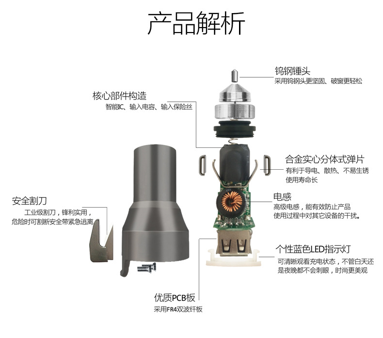 新款車充 手機雙usb金屬安全錘車充通用點煙器汽車充電器示例圖31