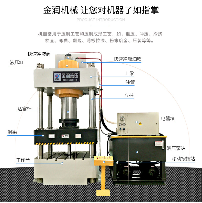 金潤直供移動臺四柱液壓機 200噸四柱液壓機 三梁四柱液壓機示例圖8